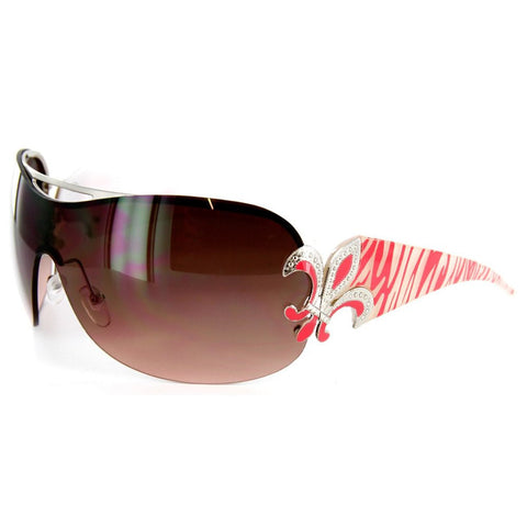 Outer Banks Women's Designer Sunglasses with Stylish Shield Lens and Fleur de Lis Emblem (Pink w/ Rose)