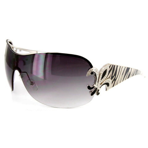 Outer Banks Women's Designer Sunglasses with Stylish Shield Lens and Fleur de Lis Emblem (Black w/ Smoke)