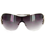 Outer Banks Women's Designer Sunglasses with Stylish Shield Lens and Fleur de Lis Emblem (Black w/ Smoke)