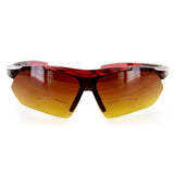 Daredevil Fashion Bifocal Sunglasses with Wrap-Around Sports Design and Anti-Glare Coating for Youthful and Active Men (Tortoise + Red w/ Amber +1.50)
