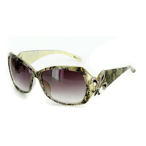 Baton Rouge 1226 Women's Designer Sunglasses with Stylish Patterned Frames with Fleur de Lis Emblem and Large Lenses (Black Lace + Smoke)