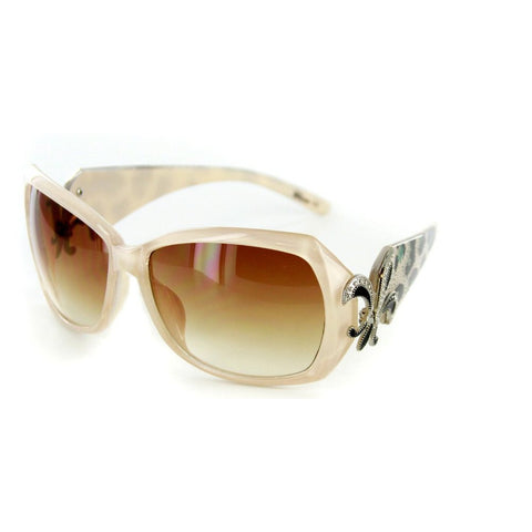 Baton Rouge 1226 Women's Designer Sunglasses with Stylish Patterned Frames with Fleur de Lis Emblem and Large Lenses (Beige Animal + Amber)