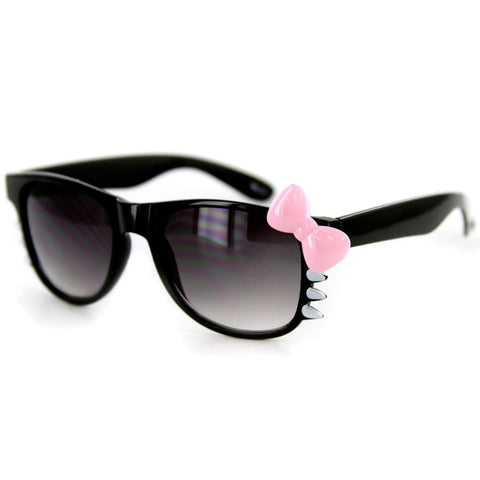 "Pretty Kitty Adult" Wayfarer Sunglasses with Cute Trendy Cat Design and Bow 100%UV
