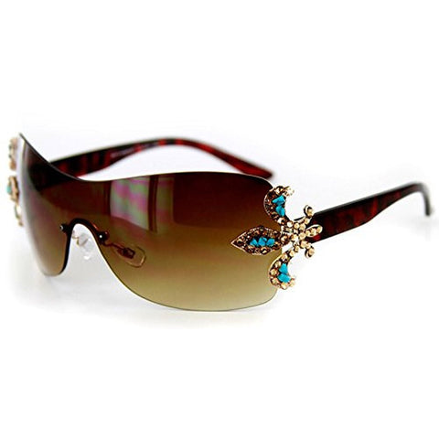 Toulon Designer-Inspired Sunglasses with Dozens of Genuine Swarovski Crystals and Fleur-de-Lis Emblem For Stylish, Sexy Women
