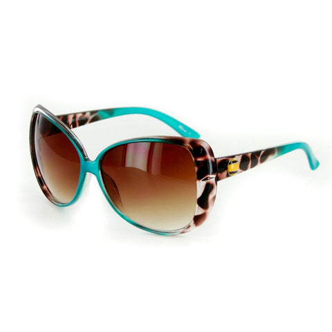 "Cat's Meow"Animal Print Sunglasses - 100% UV Protection (Blue w/Amber Lens)