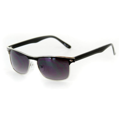 "Fast Track" High Brow Wayfarer Sunglasses - 100% UV Protection (Black w/Smoke Lens)