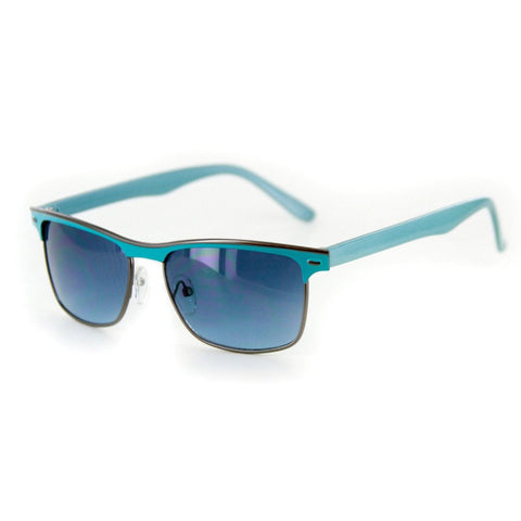 "Fast Track" High Brow Wayfarer Sunglasses - 100% UV Protection (Blue w/Blue Lens)