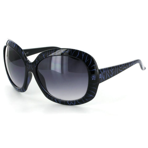 Glyphic 9411 Women's Designer Sunglasses with Unique Stylish Patterned Frames and Large Lenses (Black/Blue + Smoke)