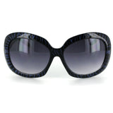 Glyphic 9411 Women's Designer Sunglasses with Unique Stylish Patterned Frames and Large Lenses (Black/Blue + Smoke)
