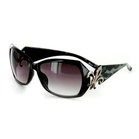 Baton Rouge 1226 Women's Designer Sunglasses with Stylish Patterned Frames with Fleur de Lis Emblem and Large Lenses (Black Animal + Smoke)