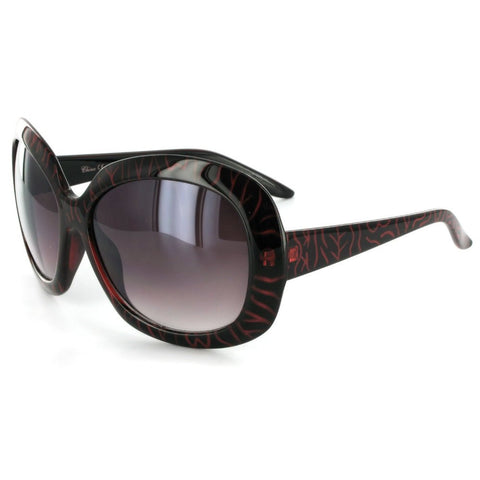 Glyphic 9411 Women's Designer Sunglasses with Unique Stylish Patterned Frames and Large Lenses (Black/Red + Smoke)