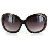 Glyphic 9411 Women's Designer Sunglasses with Unique Stylish Patterned Frames and Large Lenses (Black/Red + Smoke)