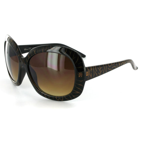 Glyphic 9411 Women's Designer Sunglasses with Unique Stylish Patterned Frames and Large Lenses (Black/Brown + Amber)