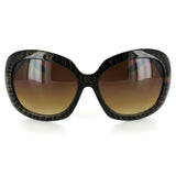 Glyphic 9411 Women's Designer Sunglasses with Unique Stylish Patterned Frames and Large Lenses (Black/Brown + Amber)