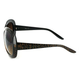 Glyphic 9411 Women's Designer Sunglasses with Unique Stylish Patterned Frames and Large Lenses (Black/Brown + Amber)