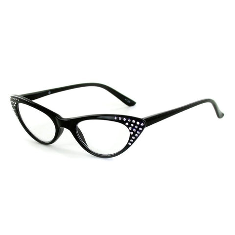 "Bravo" Retro Cat-Eye Readers with Austrian Crystals for Women