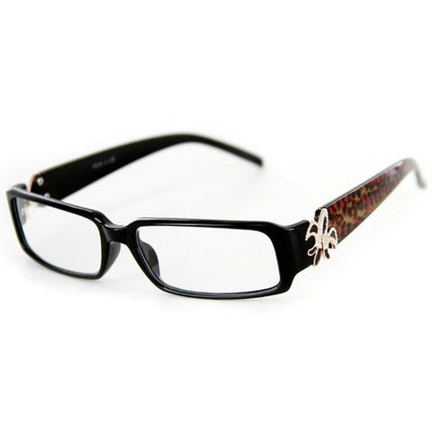 "Cabaret" Trendy Reading Glasses with Fleur De Lis emblem and Animal Print Temples by Ritzy Readers