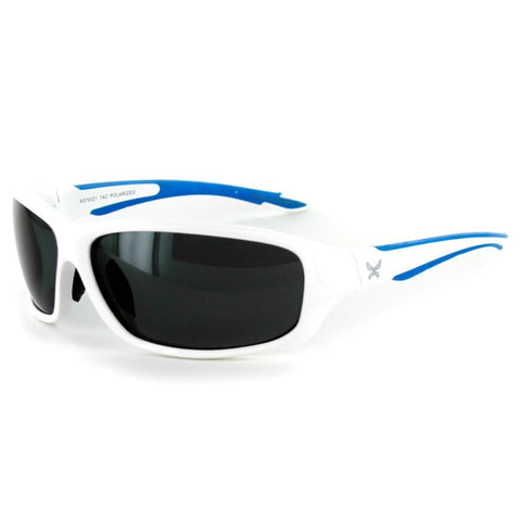 Power Sport X570021 Polarized Wrap Around Sports Sunglasses for Men and Women (White & Blue w/ Smoke)