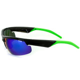 Power Sport X570022 Polarized Wrap Around Sports Sunglasses with Mirror Lens (Black/Green w/ Blue Revo)