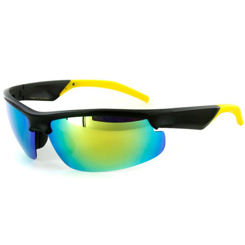 Power Sport X570022 Polarized Wrap Around Sports Sunglasses with Mirror Lens (Black/Yellow w/ Yellow Revo)