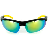 Power Sport X570022 Polarized Wrap Around Sports Sunglasses with Mirror Lens (Black/Yellow w/ Yellow Revo)