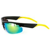 Power Sport X570022 Polarized Wrap Around Sports Sunglasses with Mirror Lens (Black/Yellow w/ Yellow Revo)