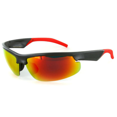 Power Sport X570022 Polarized Wrap Around Sports Sunglasses with Mirror Lens (Gun/Red w/ Red Revo)