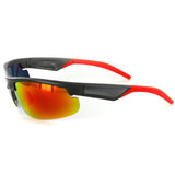 Power Sport X570022 Polarized Wrap Around Sports Sunglasses with Mirror Lens (Gun/Red w/ Red Revo)