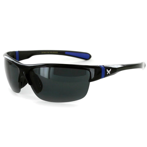 Power Sport X570019 Polarized Wrap Around Sports Sunglasses for Men and Women (Black & Blue w/ Smoke)