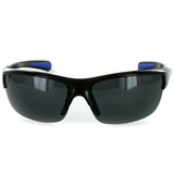 Power Sport X570019 Polarized Wrap Around Sports Sunglasses for Men and Women (Black & Blue w/ Smoke)