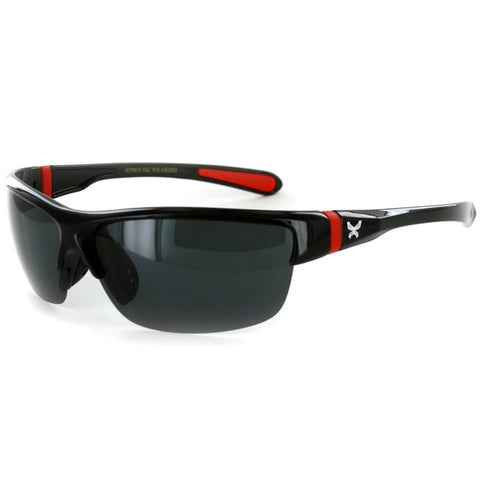 Power Sport X570019 Polarized Wrap Around Sports Sunglasses for Men and Women (Black & Red w/ Smoke)