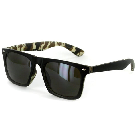 "Desert Sun" Wayfarer Sunglasses - Dark Mirror Lens and Camo Interior - Unisex