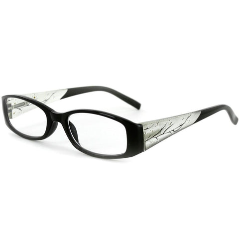 "Aspen" Slim Reading Glasses with Crystals and Frosted Nature Pattern for Women