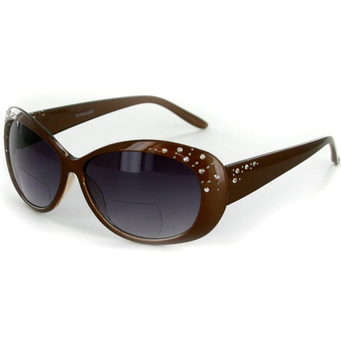 "Sea Dreams" Butterfly Reading Sunglasses with Interior Bifocal and Crystals for Women (Brown +2.00)